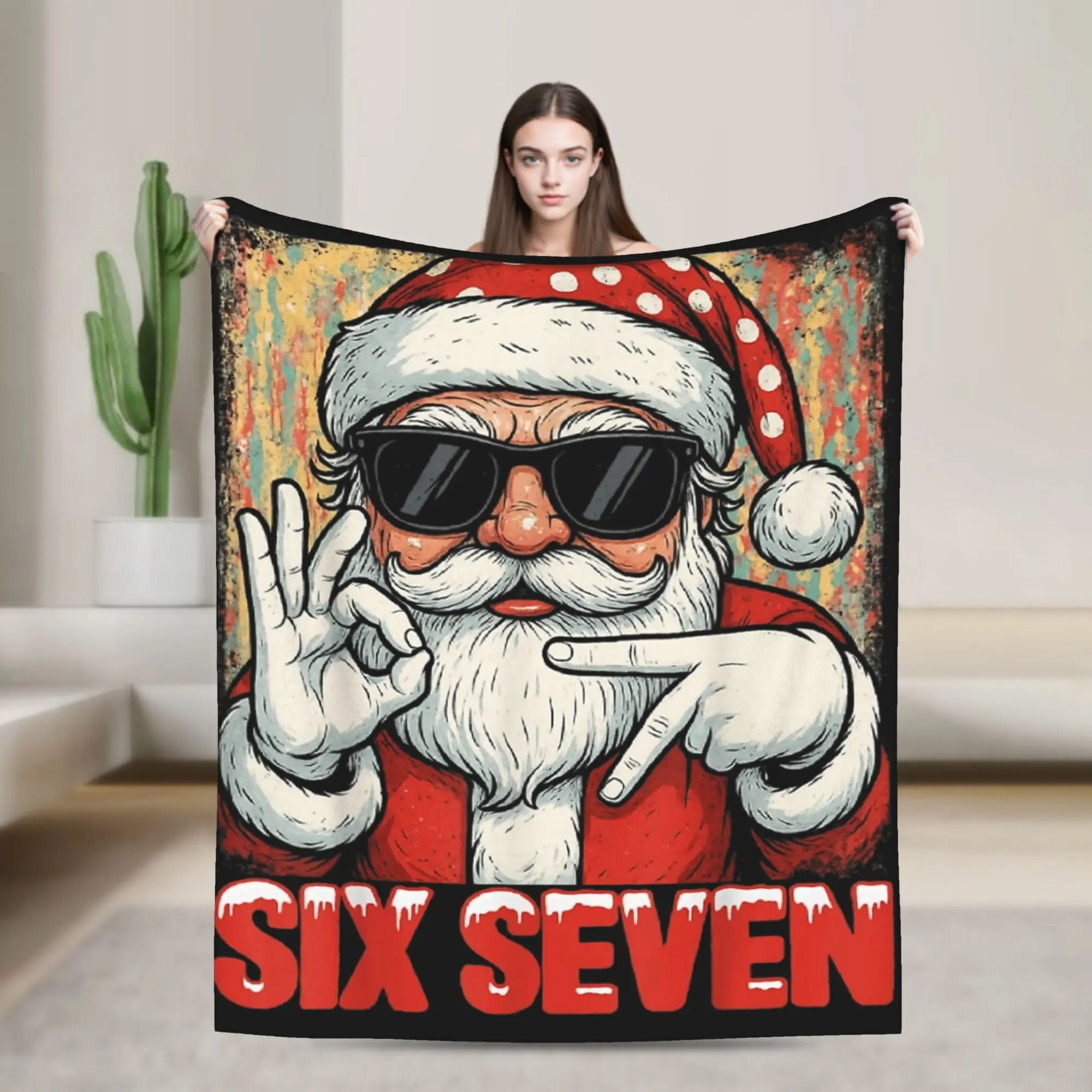 

Funny Six Seven Meme Christmas Cool Santa Saying 67 Blankets Velvet Printed Lightweight Throw Blankets for Sofa Car Bedspreads