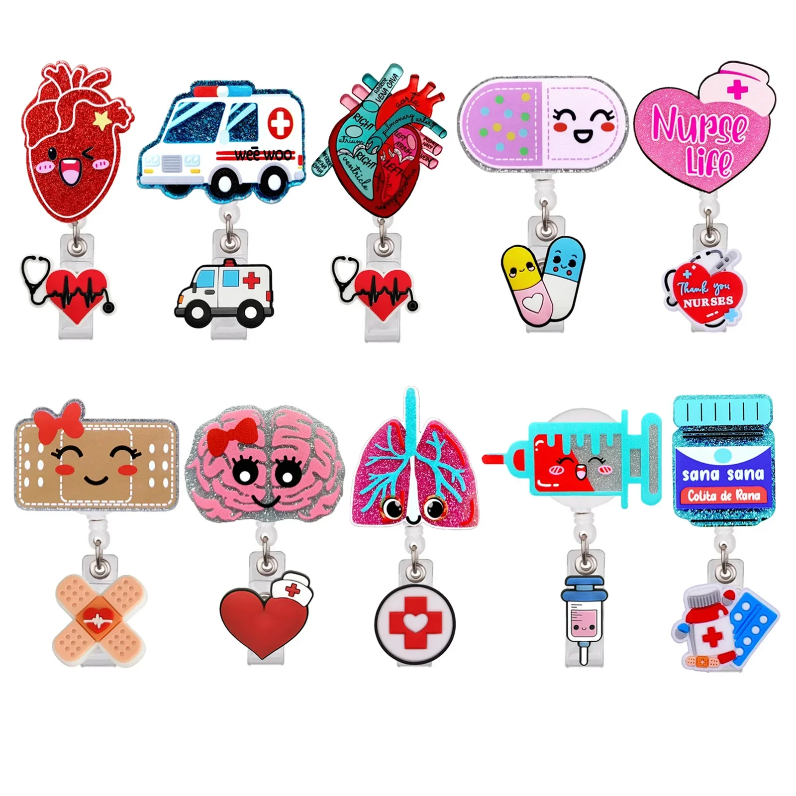 

Silicone Retractable Nurse Doctor Hospital Medical Badge Reel Cartoon Cute Clip Brooches keychains Office ID Name Cards Holders