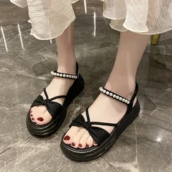 Fashion Women's Sandals Pearl Women Shoes Comfortable Beach Shoes Pull on Sandals Summer New Platform Versatile Shoes