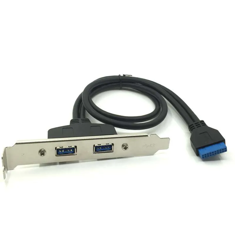 2 Ports USB 3.0 Female Back Panel To Motherboard 20pin Header Connector Cable Adapter with PCI Slot Plate Bracket 0.5m