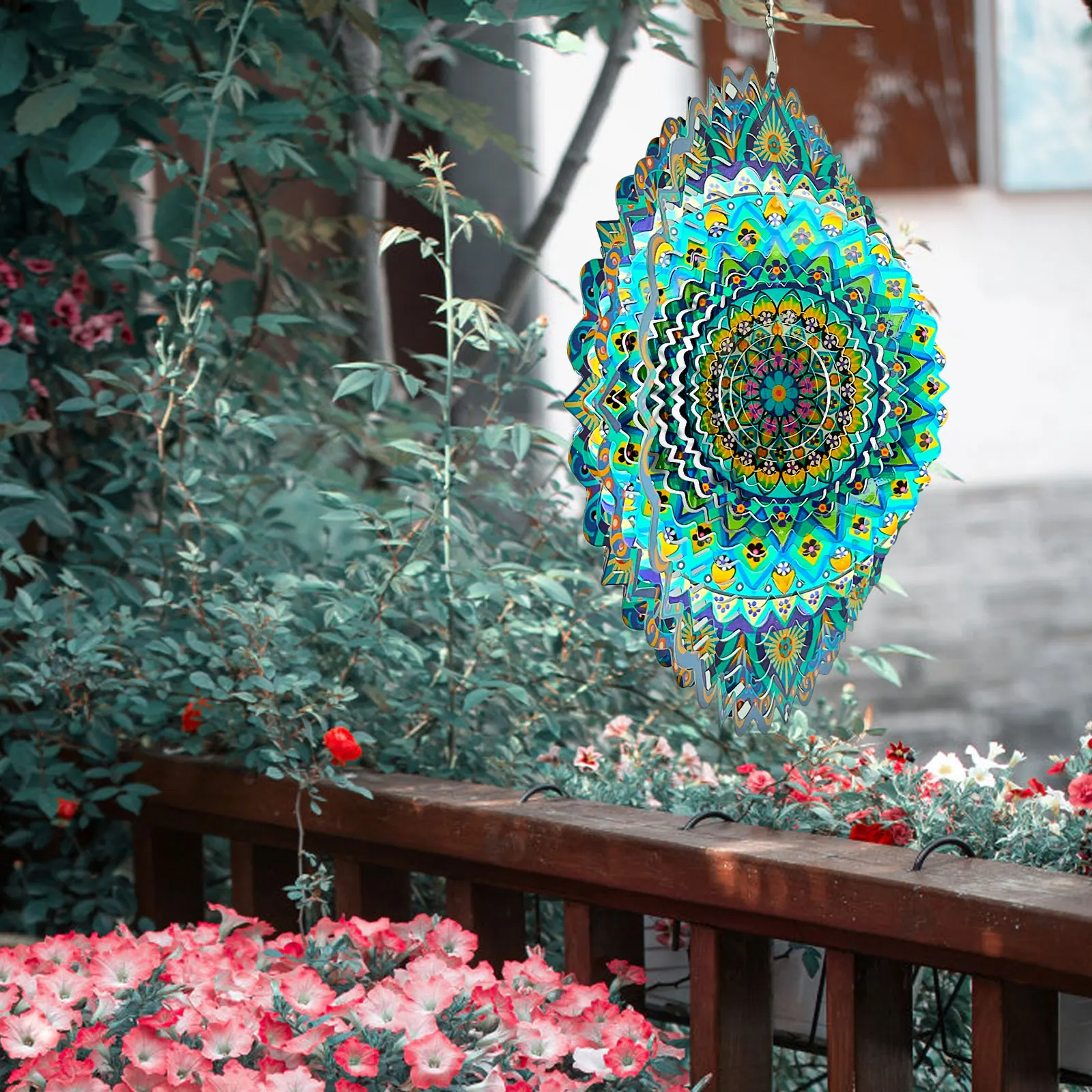 THEYUFA home Mandala wind spinner Pavo Real Océano Azul 3D Acero Inoxidable Regalo para Navidad Patio Jardín decoración patio arte