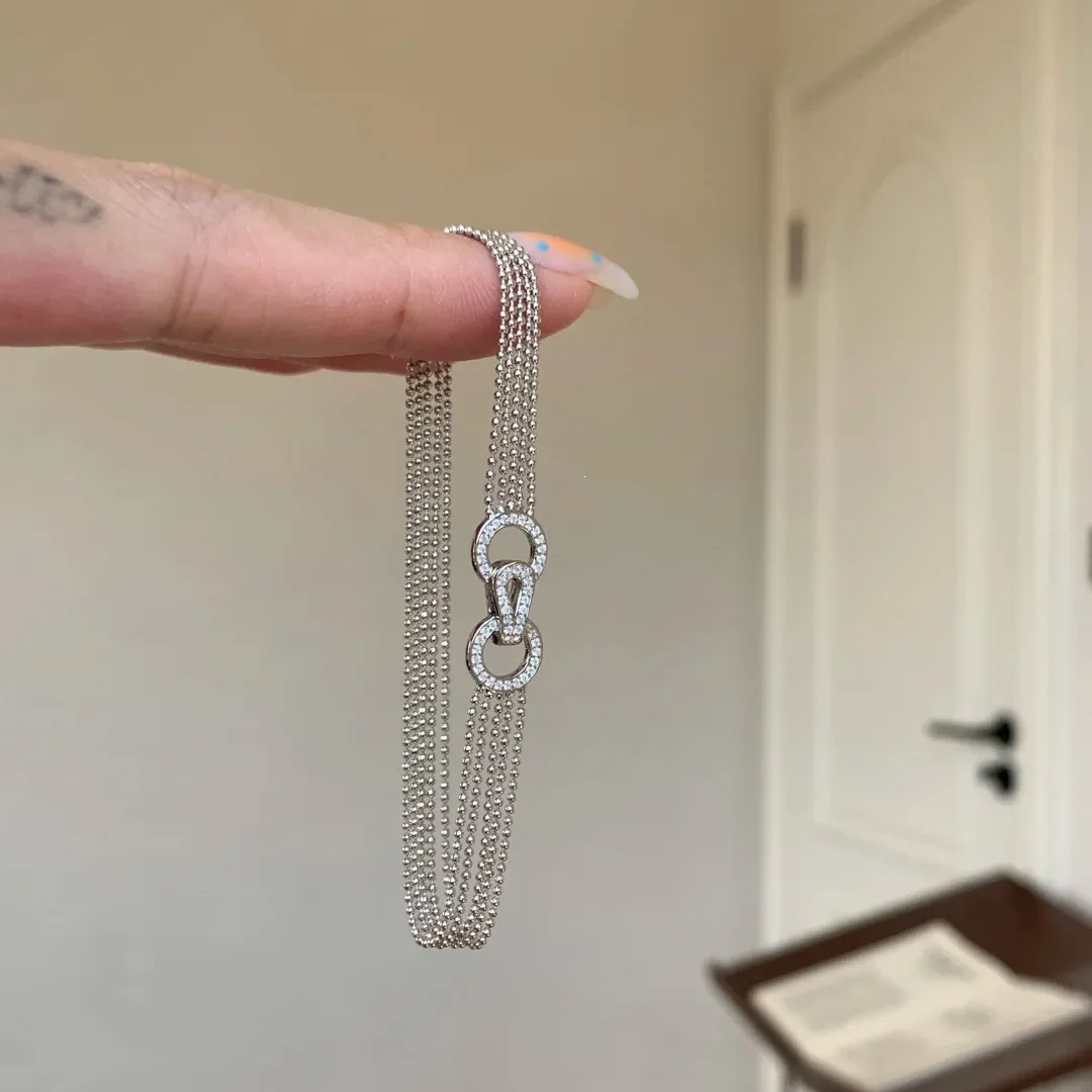 Middle Aged Interlocking Diamond Studded Horseshoe Buckle Bead Bracelet With Multiple Layers Of Stacked Bead Jewelry For Women