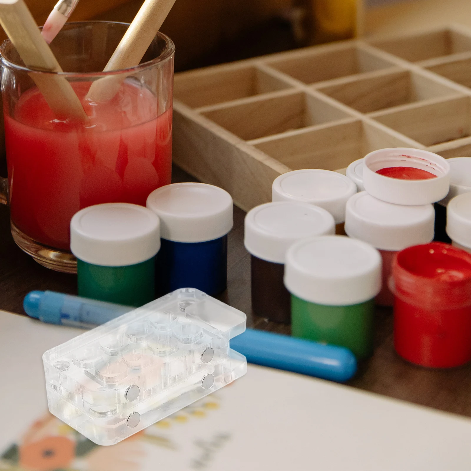 

8 Slot Mini Watercolor Palette Portable Transparent Acrylic Paint Box Travel Pocket Sketch Mixing Palette Paint Tray