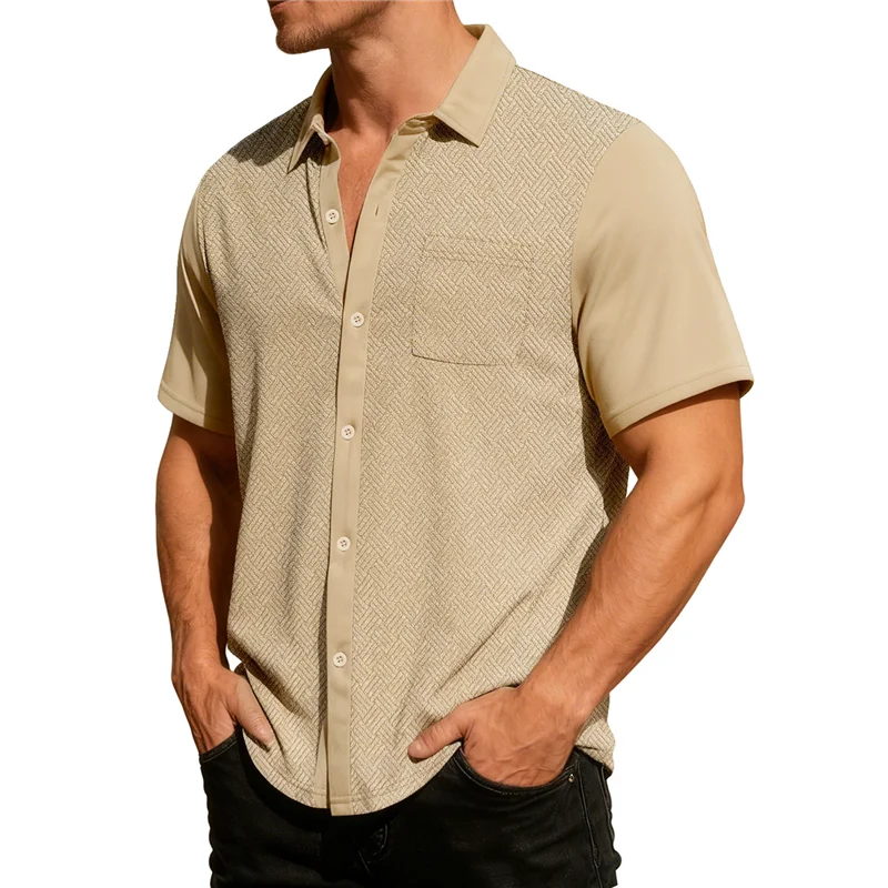 Summer Loose Turn Down Collar Classic Style Casual Shirts Man Short Sleeve Fashion Breathable Business Shirt Men Patchwork Tops