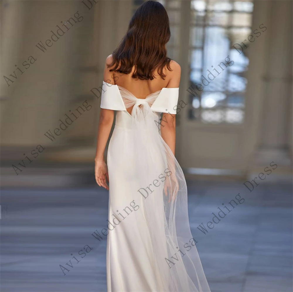 Vestido de novia de sirena con hombros descubiertos, traje elegante sin mangas, con cola de barrido de crepé, minimalista, para fiesta