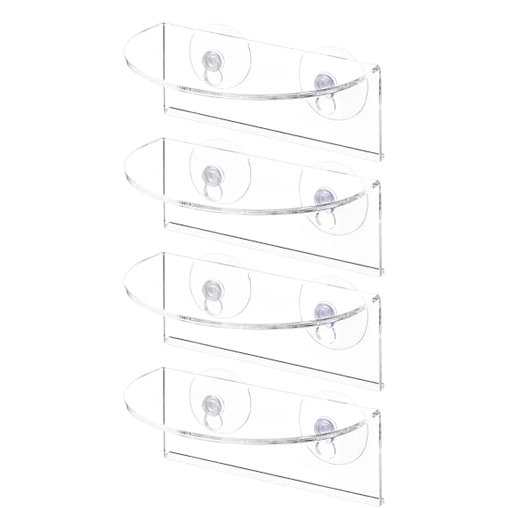 4 Pack Clear Suction Cup Floating Shelf For Window Plant Holder Fish Tank Home Decor Wall Storage Organizer