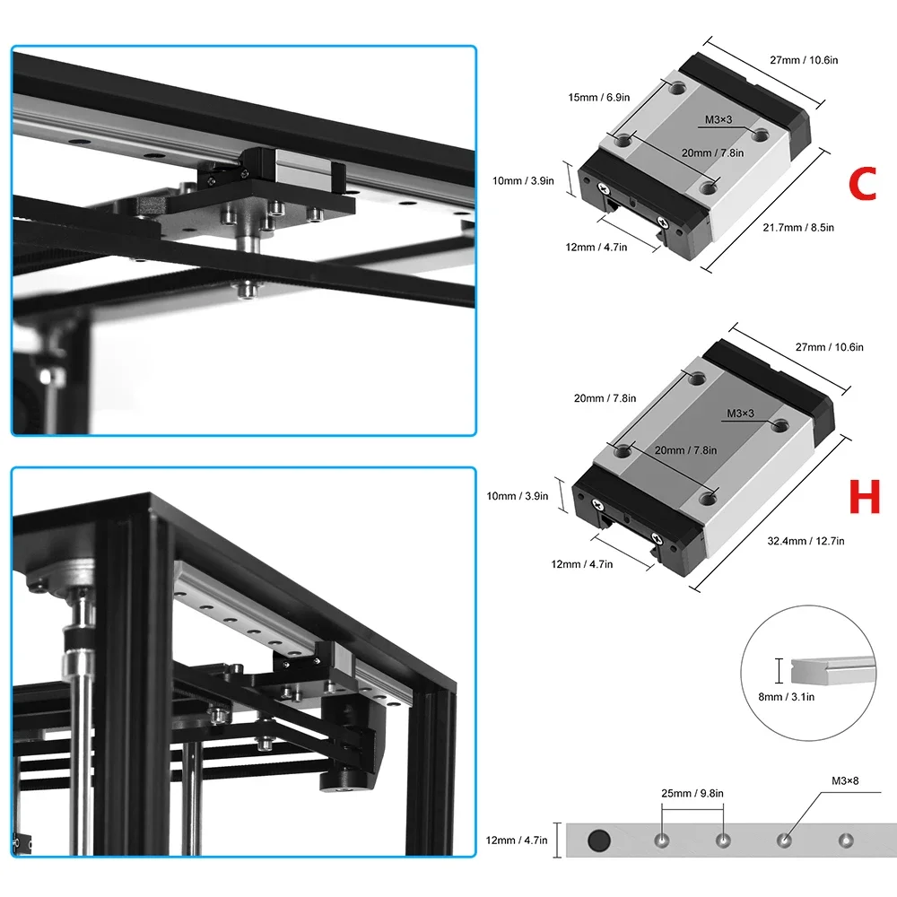 TWOTREE Linear Guide MGN12C/MGN12H 150/200/300/350/450/600mm Long linear carriage for CNC Machine X Y Z Axis 3D Printer Part