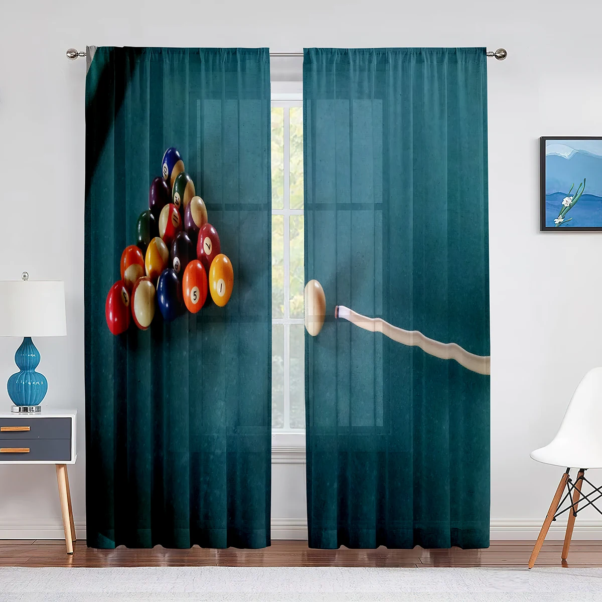 Billiard Print Curtains Semi-blackout Curtains for Bedroom Living Room Floor-to-ceiling Window Kitchen Blinds 2panels Rod Pocket