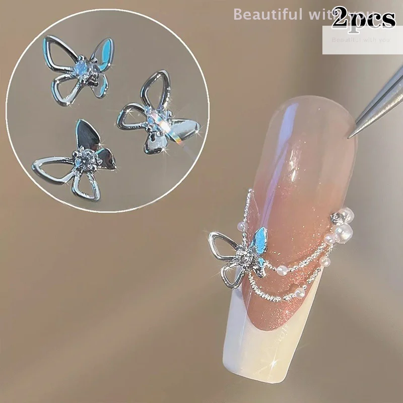 2PCS 3D Butterfly Nail Accessories Zircon Sparkling Diamond Mini Embellishment Nail Decoration Nail Butterfly Drill