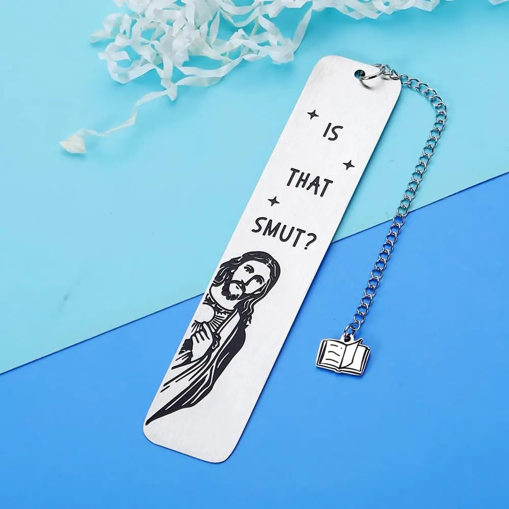 Segnalibro in metallo divertente con nappa Book Lover Humor Peeking Jesus Book Marker-è che Smut? Regalo di compleanno del lettore