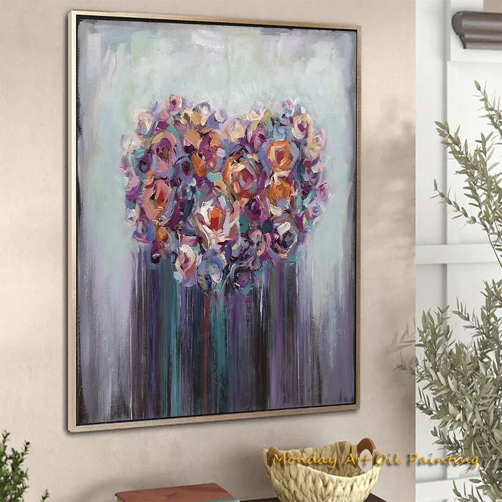 Hand Painting Flowers Bouquet Of Shape Heart Nature Oil Painting Modern Canvas Oil Abstract Painting Unique Wall Art Abstract