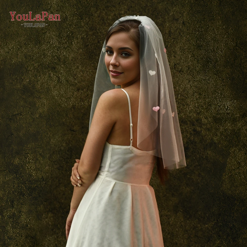 

YouLaPan V273 Молодежная свадебная фата в форме сердца, однослойная фата с обрезанными краями и расческой