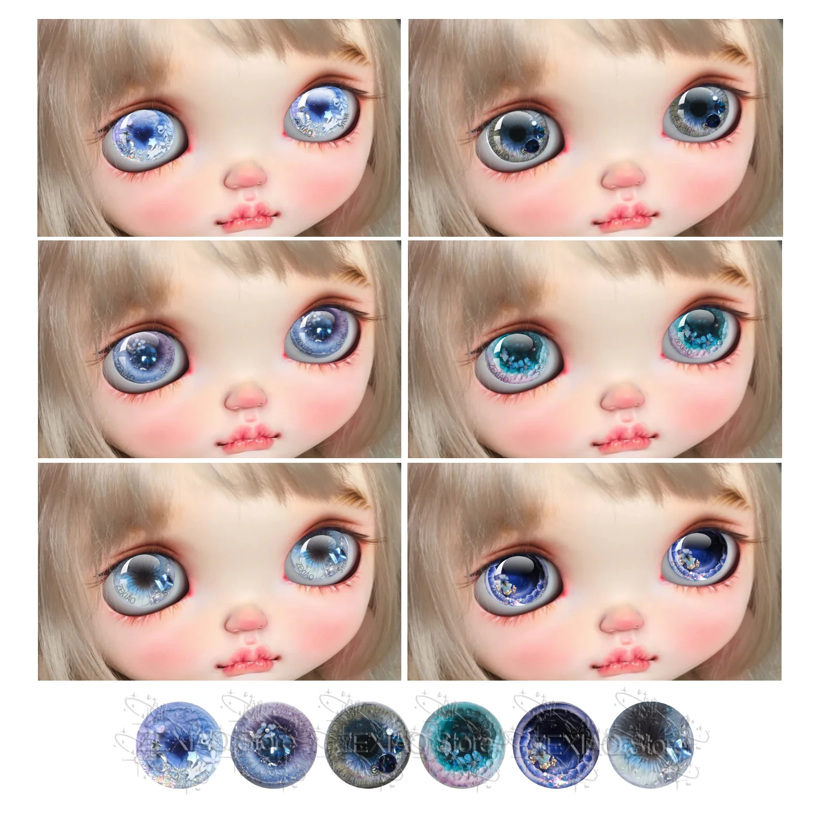 Cool‑Toned Blue Series Glass Eye Chips 10MM‑40MM For Blythe BJD Doll Eyes Chips Decoration Supplies Accessories MS008