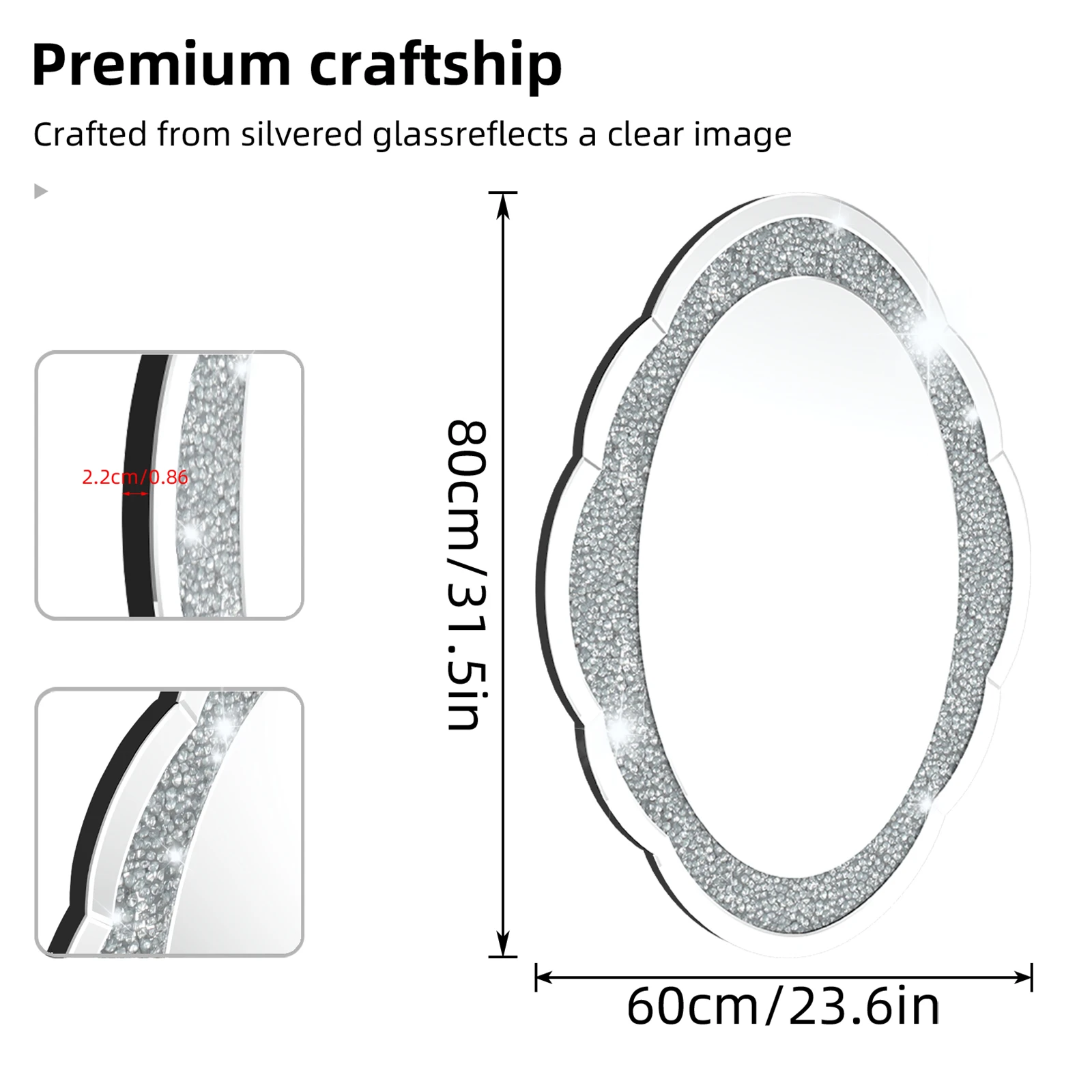 Arch Crystal Crushed Diamonds Vanity Accent Mirror Decor Wall Mirror 600x800mm for Entryway Hallway, Bedroom,Hotel Wall Decor