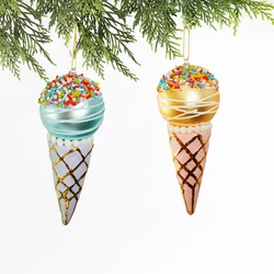 blue Ice Cream Pendant Christmas Tree Decoration Glass Pink Ice Cream New Year Gift Xmas Festive Room Decor 2024 NOEL