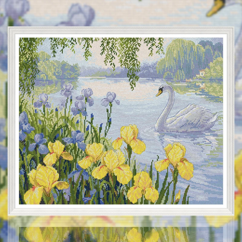 

Spring Cross Stitch New Model Tead Embroidery Living Room Bedroom Small Lacape Swan Lake Embroidery Handmade Self Embroi...