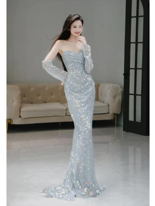 

Вечернее платье для женщин: модное, без бретелек, фасон «русалка», для свадеб, приемов, выступлений, длинное вечернее платье