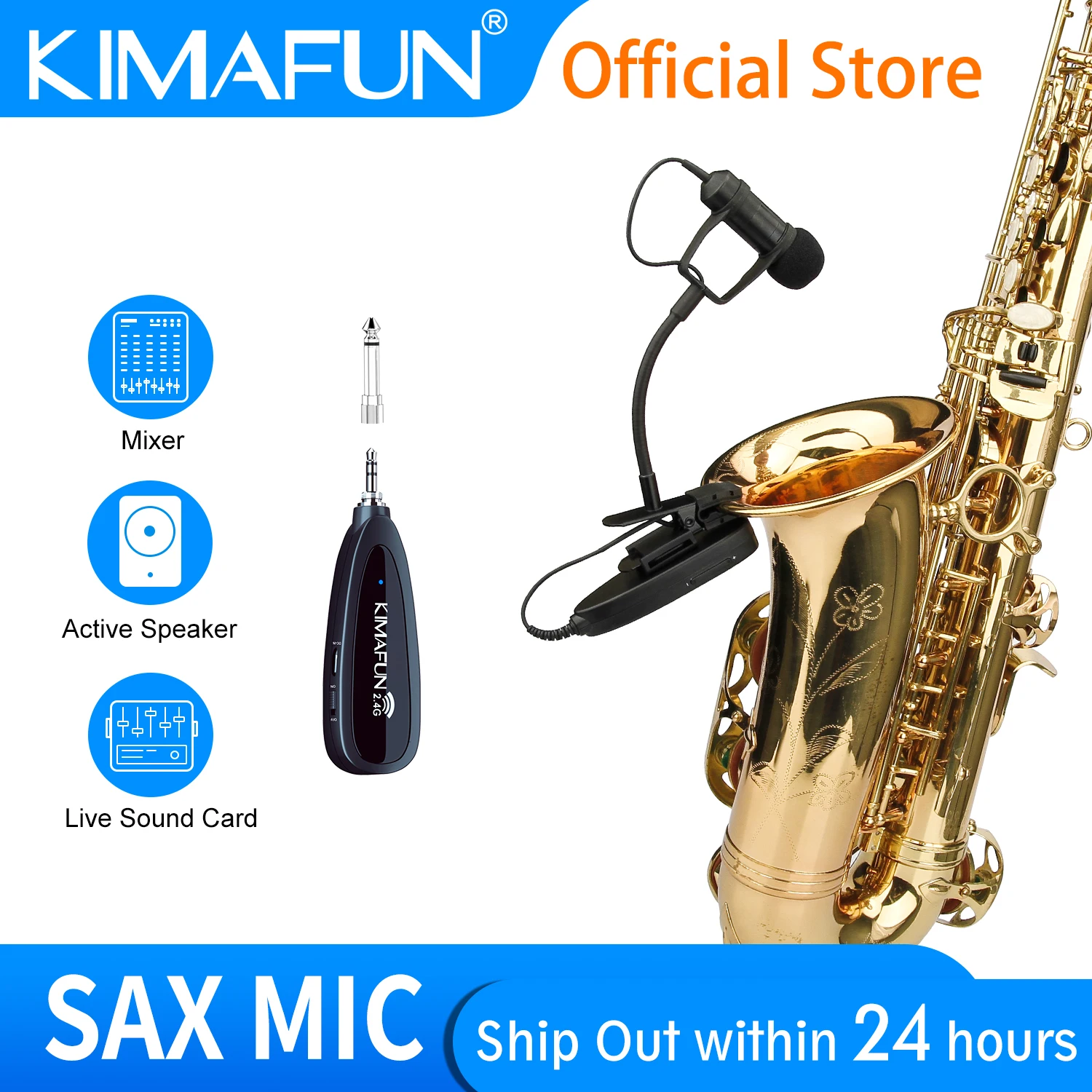 

KIMAFUN 2.4G Wireless Saxophone Microphone System with Receiver&Transmitter Condenser Instrument Mic for Trumpet,Tuba,Tenor horn