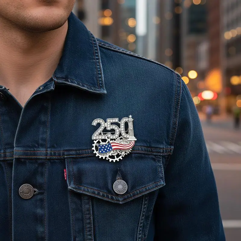 American 250th Independence Anniversary Brooch Set Shiny Rhinestone Flag Design Unique Gift for Patriots Holiday Outfits