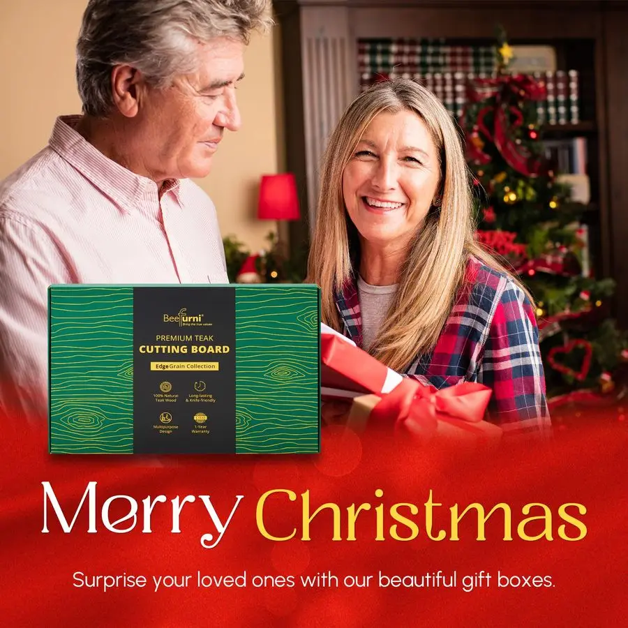 ジュース溝付きチーク材まな板 ハンドグリップM、20x15x1.25、キッチン用耐久性のある木製まな板、肉切り板、Ser