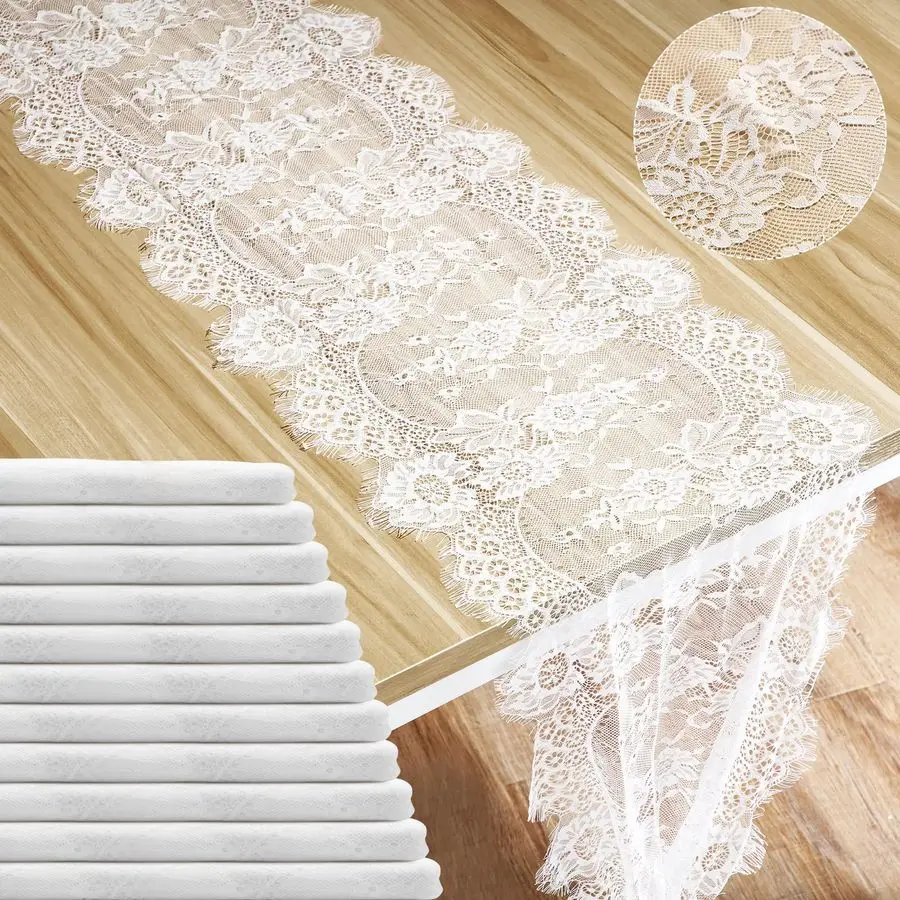 

Pack White Lace Table Runner 14 x 120 Inch Rustic Vintage Table Runner with Rose Embroidered Floral for Wedding Party Decor Boho