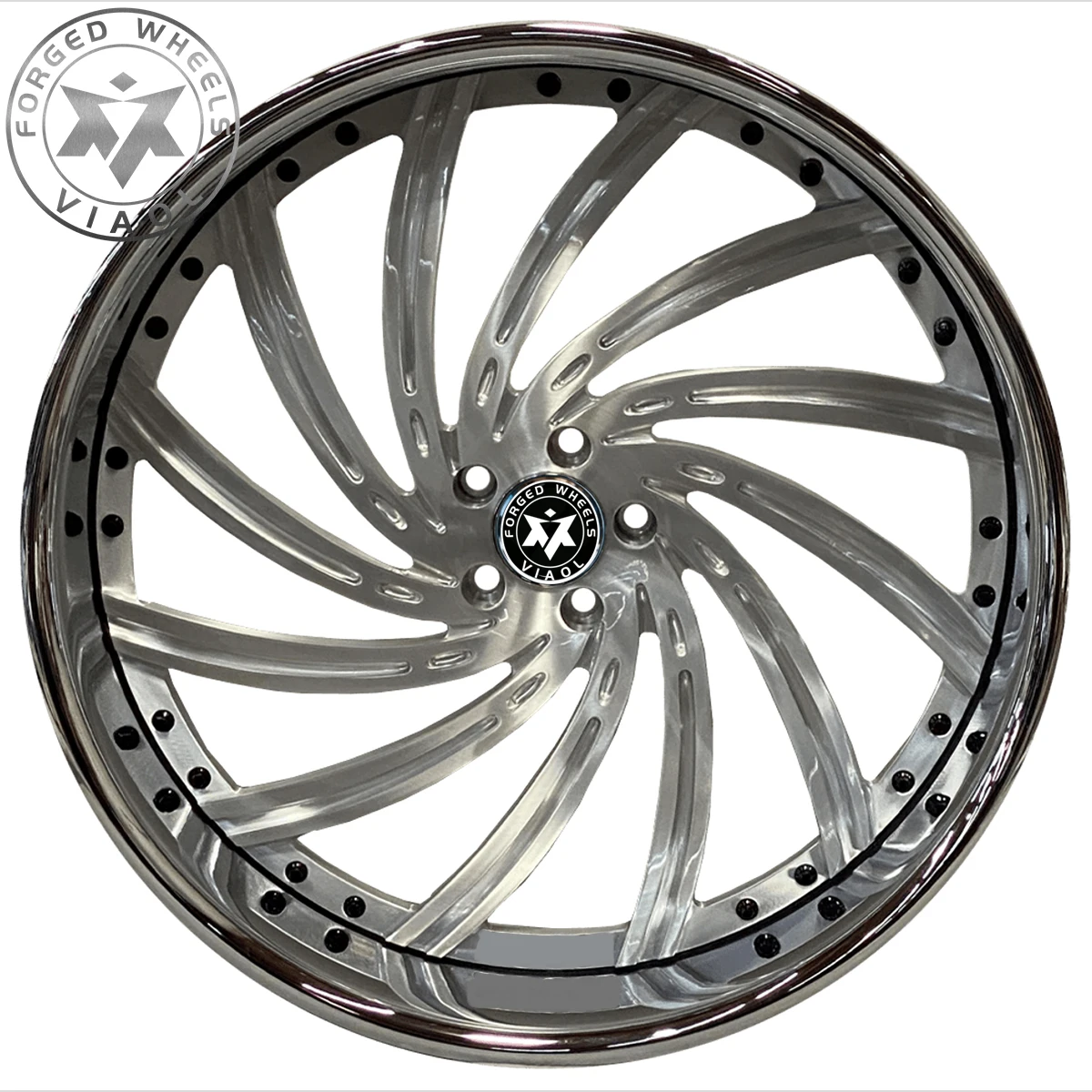 VIAOL 22-26 Inch Deep Dish Multi-Spoke 2-Piece Forged Wheels Polished Silver Chrome Lip Custom Cars  Sedans SUVs