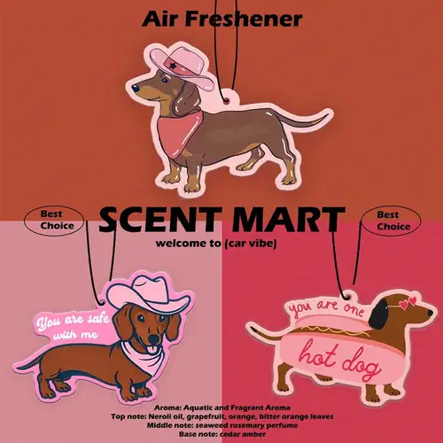 Imagen 1 del producto Fragancia para coche con diseño de fresa, cereza, Dachshund, estilo de dibujos animados Y2K Millennium, accesorios colgantes para espacios de automóviles y hogares