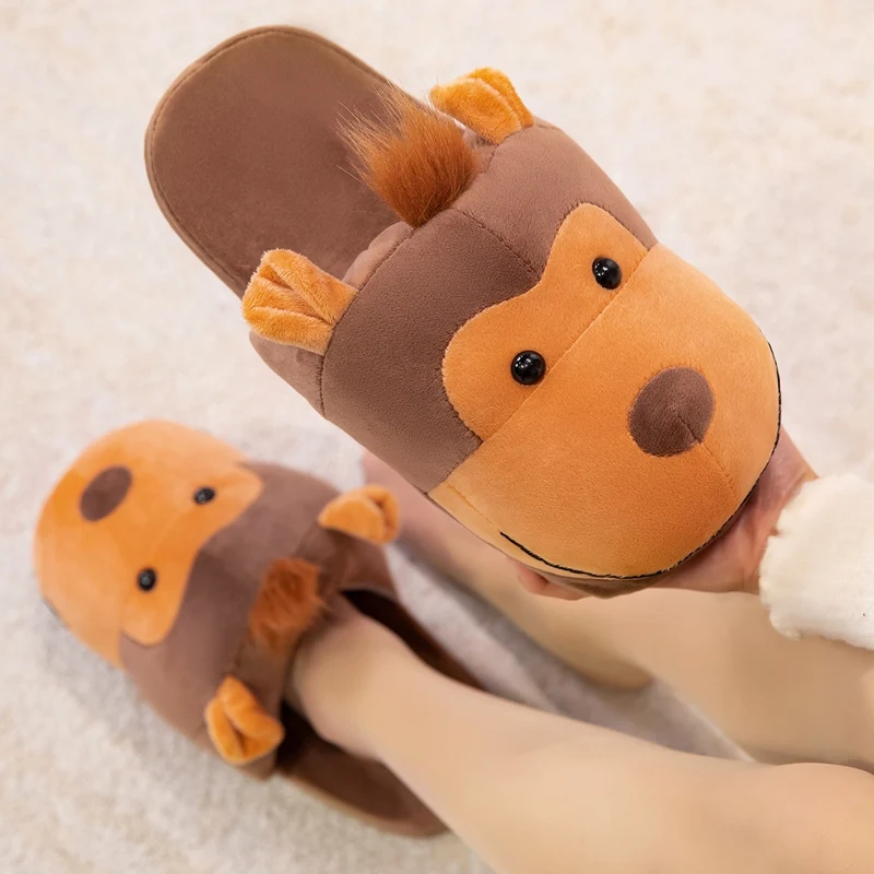 TreasuringU 2026 جديد الكرتون القرد نعال قماش لطيف الحيوانات محشوة أحذية النساء الرجال داخلي أحذية مريحة هدية الكريسماس #3