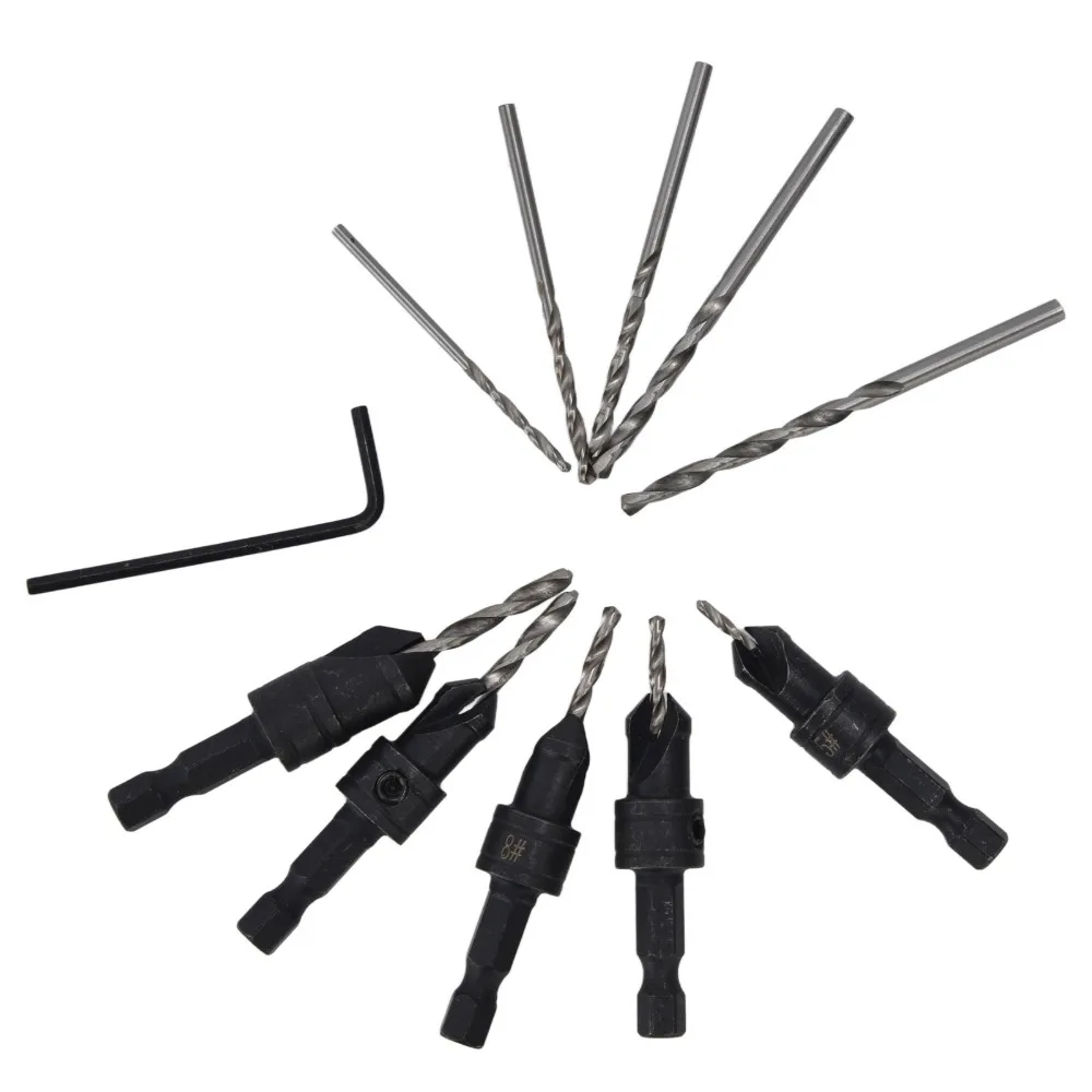 11pcs Depth Adjustable Countersink Drill Bit Set 1/4 Inch Hex Shank Allen Wrench Included Pilot Drill Bit Set Quick Change