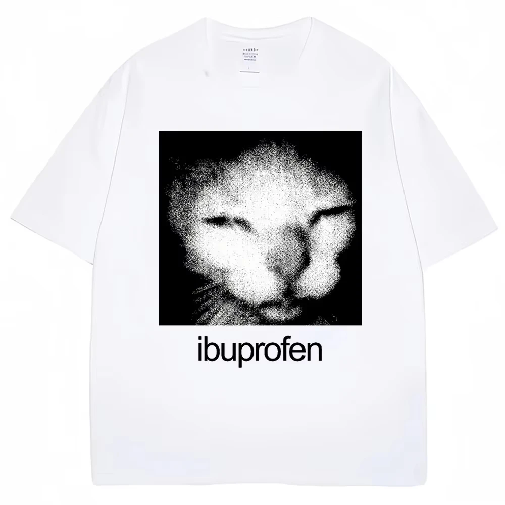 2026 Vintage Funny Ibuprofen Cat Meme Graphic T Shirt Women Humor Fashion T Shirts Oversized Casual Streetwear T-shirts Y2K top