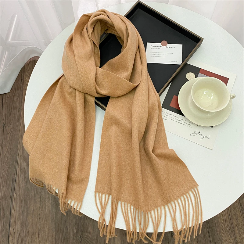 Luxus Marke Solide Kaschmir Schal für Frauen Winter Pashmina Decke Dame Warm Verdicken Schal Wrap Quaste Echarpe Poncho Stolen