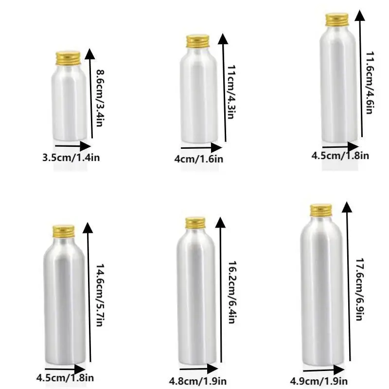 50ml-250ml Gold Aluminum Bottle With Screw Cap Perfume Cosmetic Toner Water Bottle Travel Protable Refillable Bottle