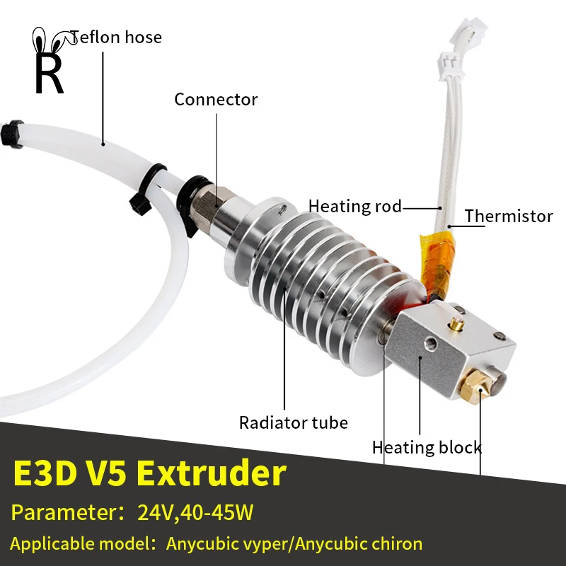 

3D Printer Hotend Anycubic Vyper E3D V5 24V Heater 3D Printer Extruder Hotend Heat Sink J-Head Remote 3D Printer Head Parts