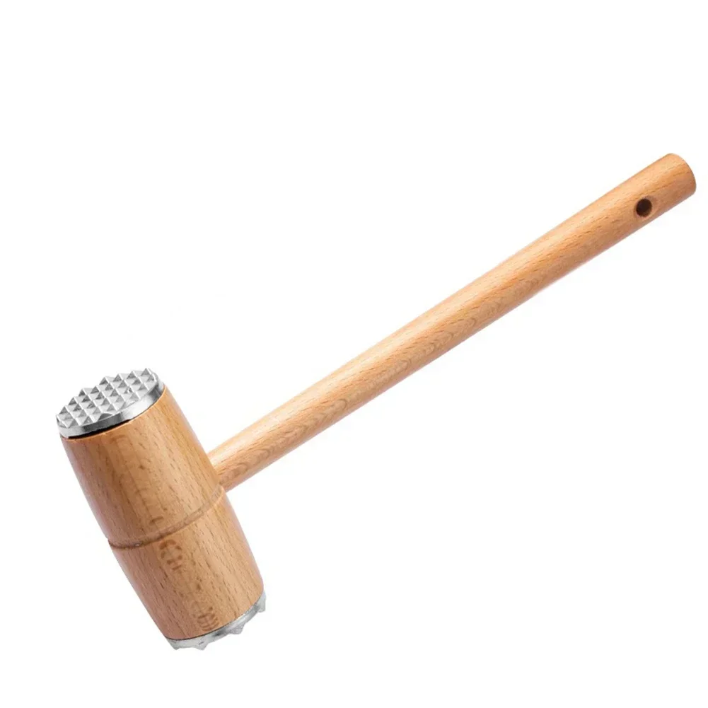 1 Pcs Meat Tenderizer Hammer With Wooden Handle Heavy Sturdy Meat Mallet Dual-side Meat Mallet For Kitchen Meat Pounder Hammer