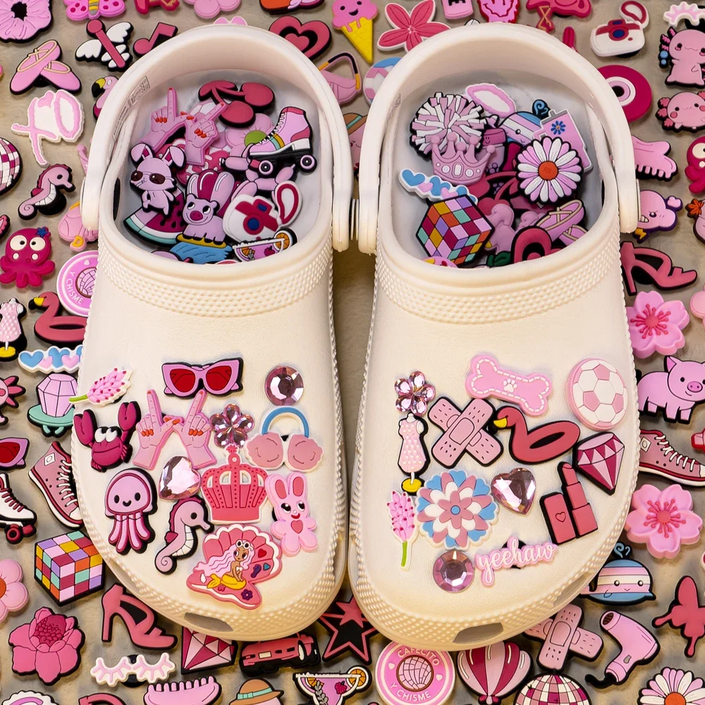 10/20/50/100pcs Random All Pink Shoe Charms Cartoon Cute Animal Plant Shoe Decorations Pins for Women Girl Sandals Accessories