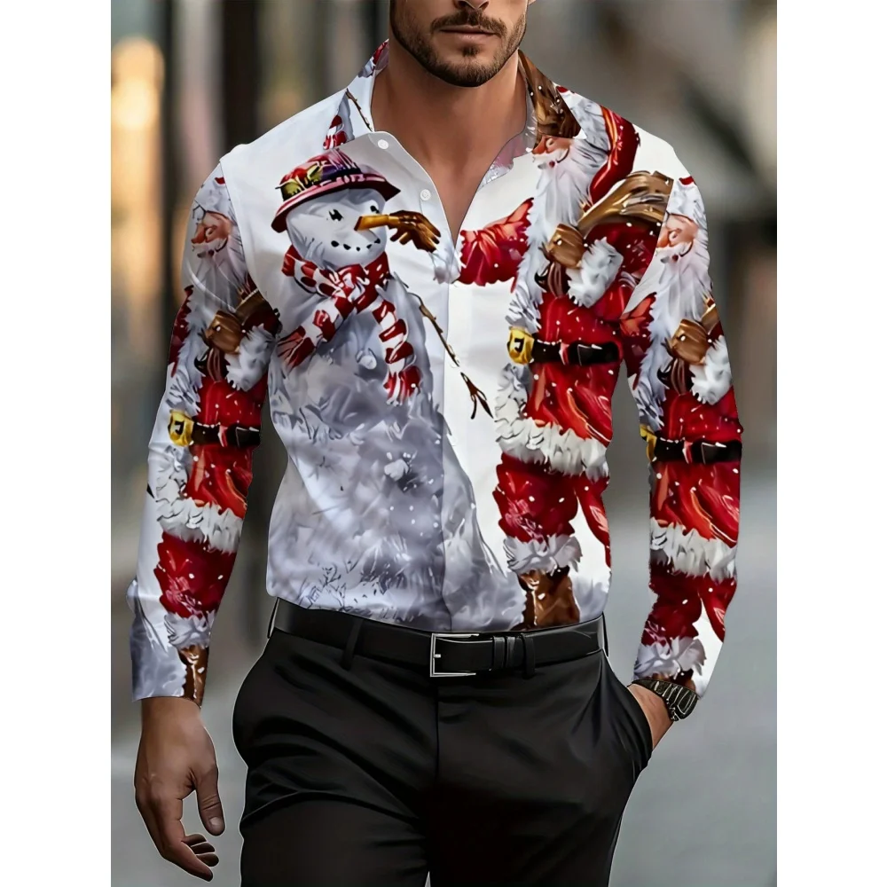Chemise à manches longues pour hommes, thème de noël rouge, arbre de noël, graphique du père noël, vêtements d'hiver, chemise à la mode pour hommes