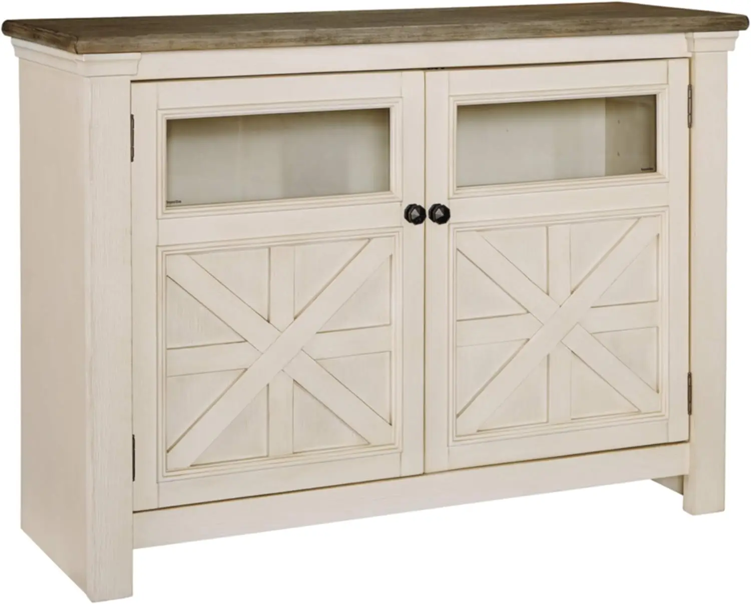 

Farmhouse TV Stand Fits TVs up to 48", 2 Cabinet Doors and Adjustable Storage Shelves, Whitewash & Light Brown