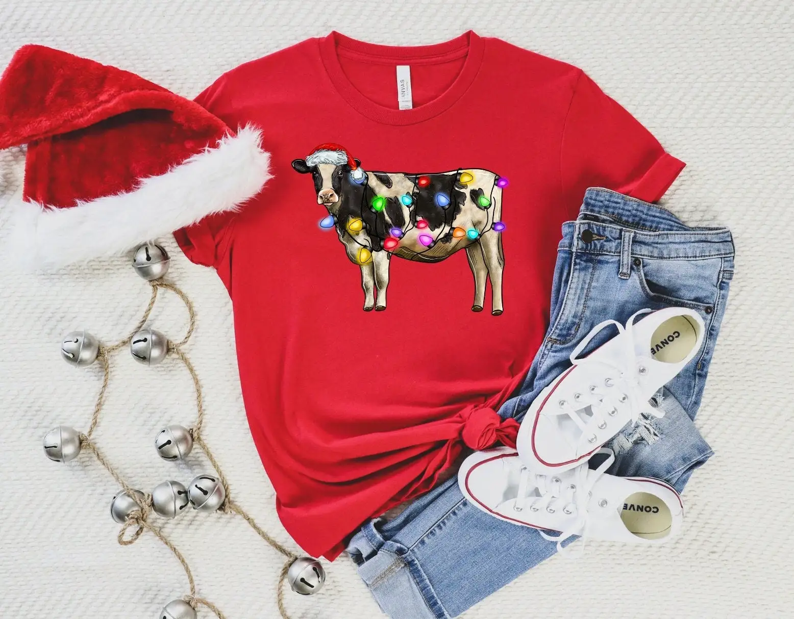 Christmas Cow Lights T Shirt Mooey Highland Cute S Western