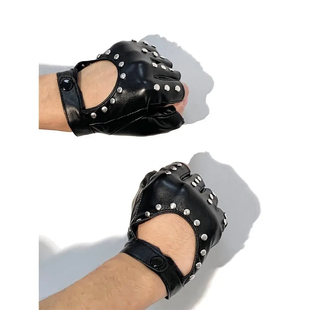 Mujer coreana al aire libre danza Halloween Punk accesorios de moda Pu guantes de cuero guantes sin dedos guantes con remaches