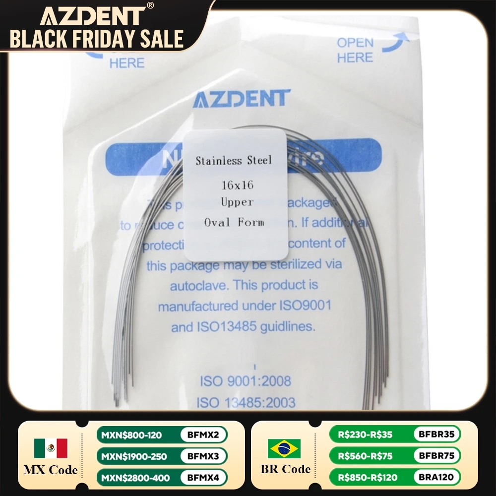 10PCS/Pack Dental Orthodontic Stainless Steel Round Rectangular Arch Wires AZDENT Oval Form Upper Lower Archwire