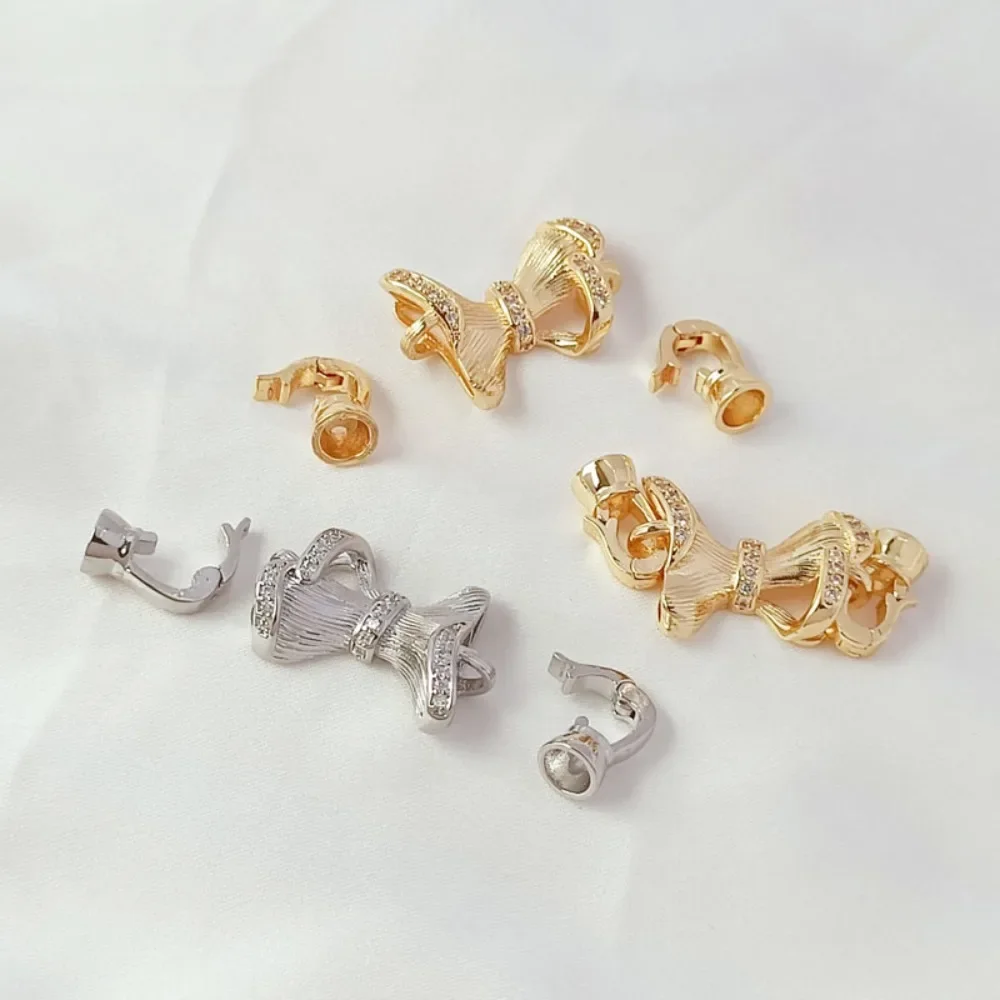 14K مطلية بالذهب الزركون الأبيض K نحى القوس اللؤلؤ زر سوار ذاتي الصنع قلادة اتصال مشبك التبعي #2