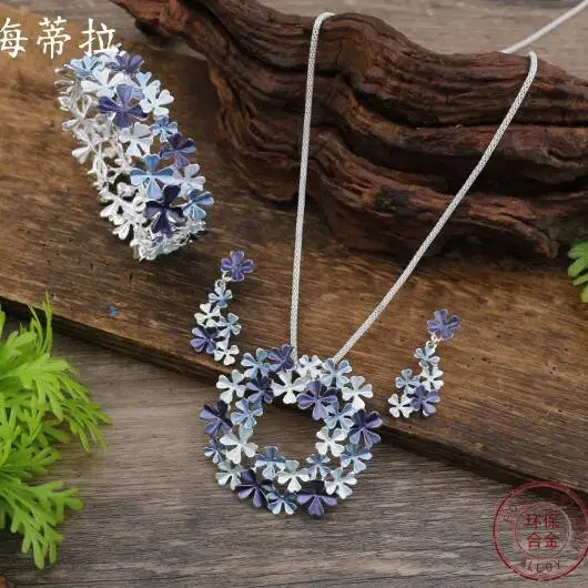 Enamel Hollow Flower Earrings Necklace Bracelet Set for Women, Elegant Floral Jewelry, Minimalist Fashion Matching Set