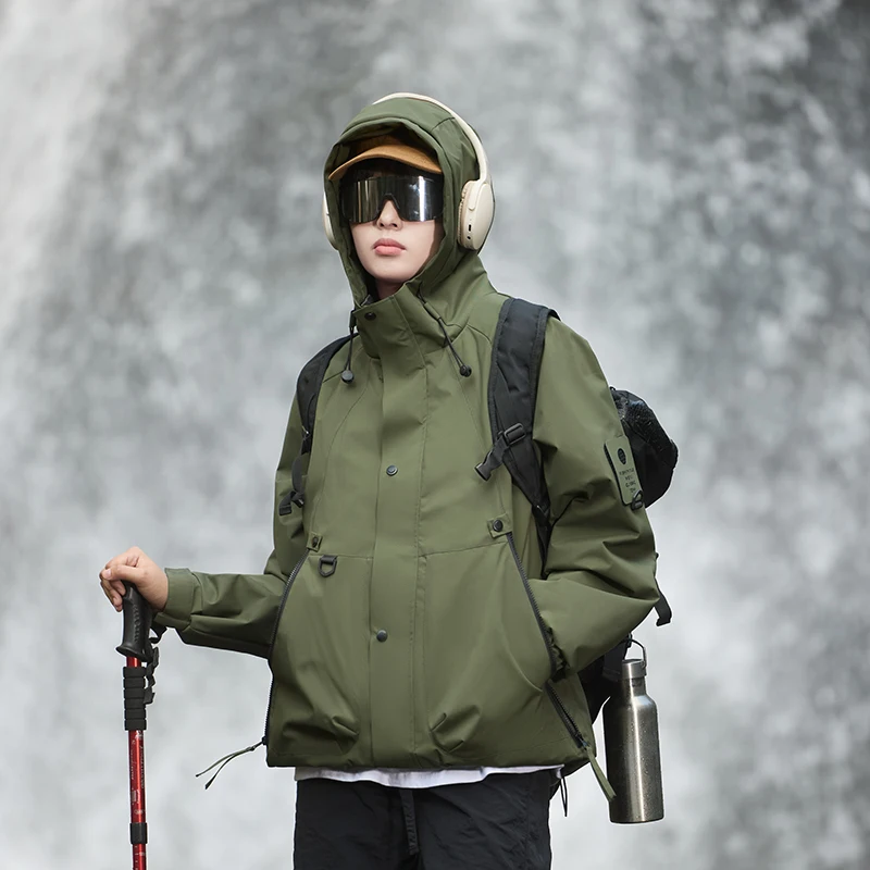 

Hengdeqi New Couple's Hiking Jaet Outdoor Casual Windproof Waterproof Hooded Windbreaker Faionable Urban Sle Long Sv...
