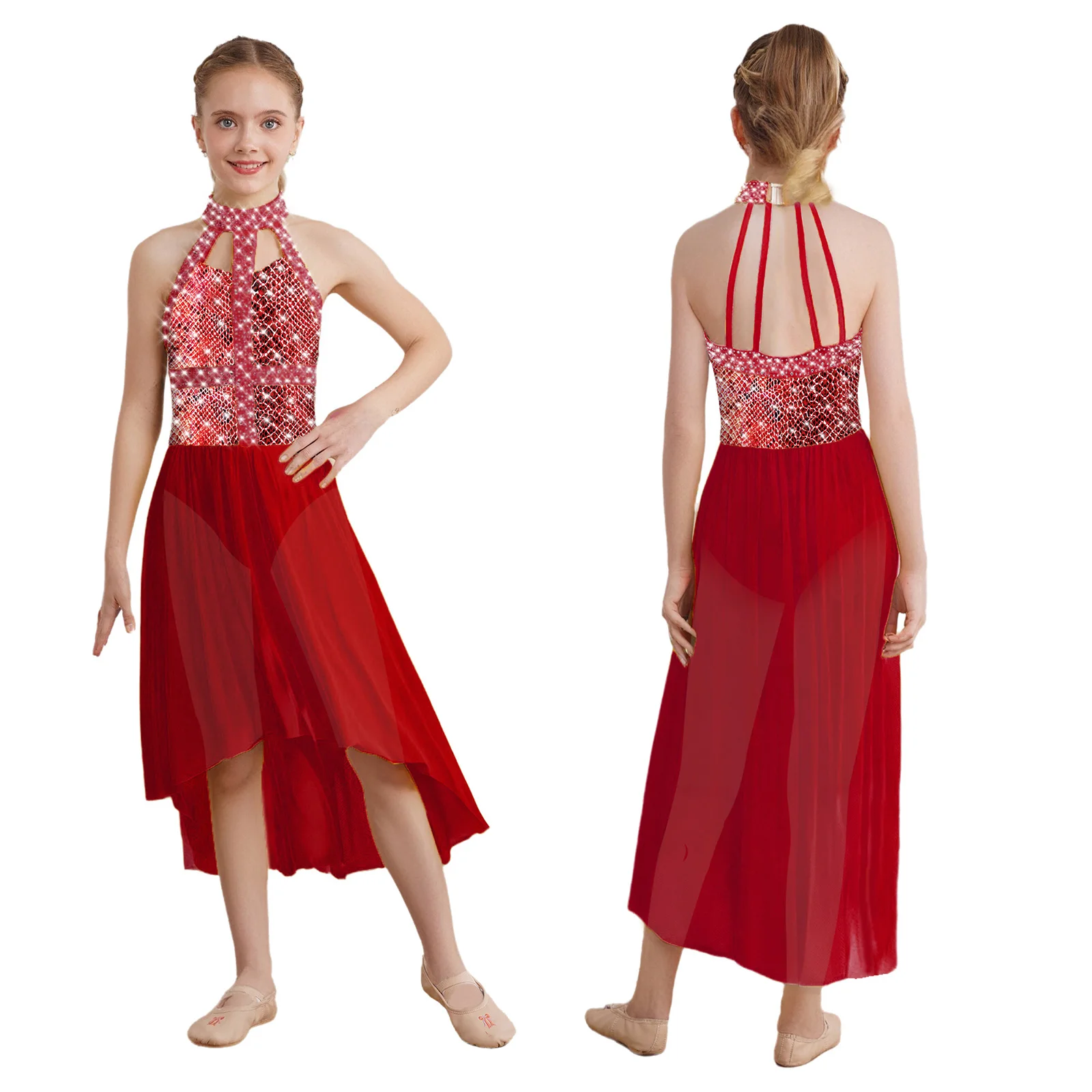 

Kids Girl Contemporary Lyrical Dance Dress Fashion Rhinestones Snakeskin Printed Hem Dress Dancewear Ballet Modern Dance Clothes