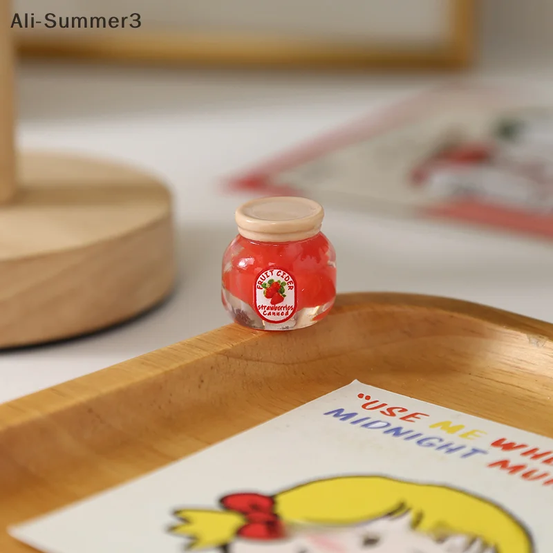 2 قطعة دمية محاكاة حلوى الفاكهة المعلبة المربى نموذج مصغرة المطبخ الديكور دمى اكسسوارات المنزل لعبة