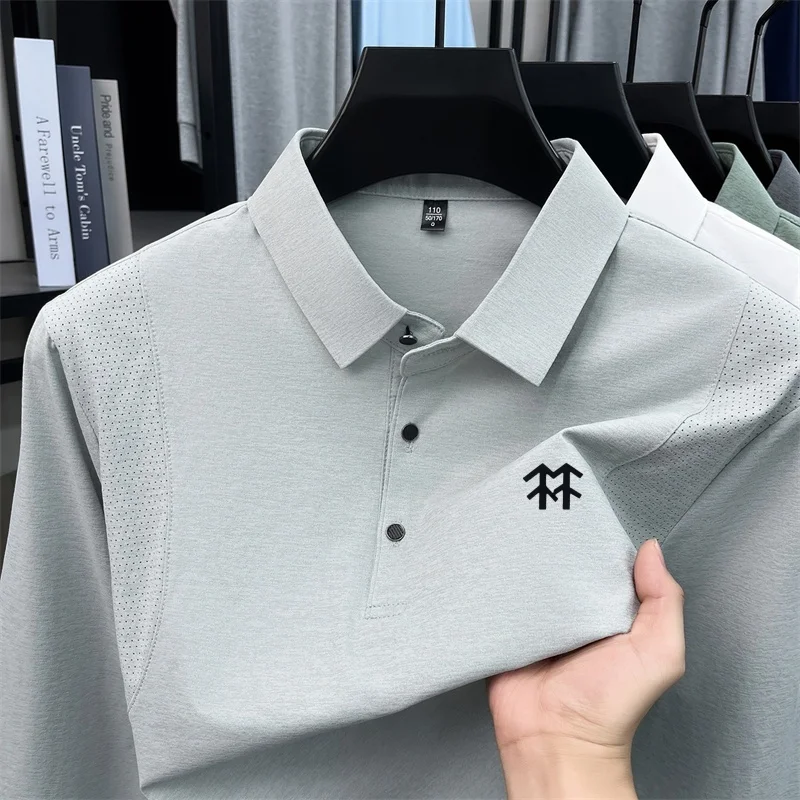 Original Luxury Brand Men's Printed Polo Shirt Autumn New Solid Color Long Sleeved Lapel T-Shirt Fashion Business Men's Clothing
