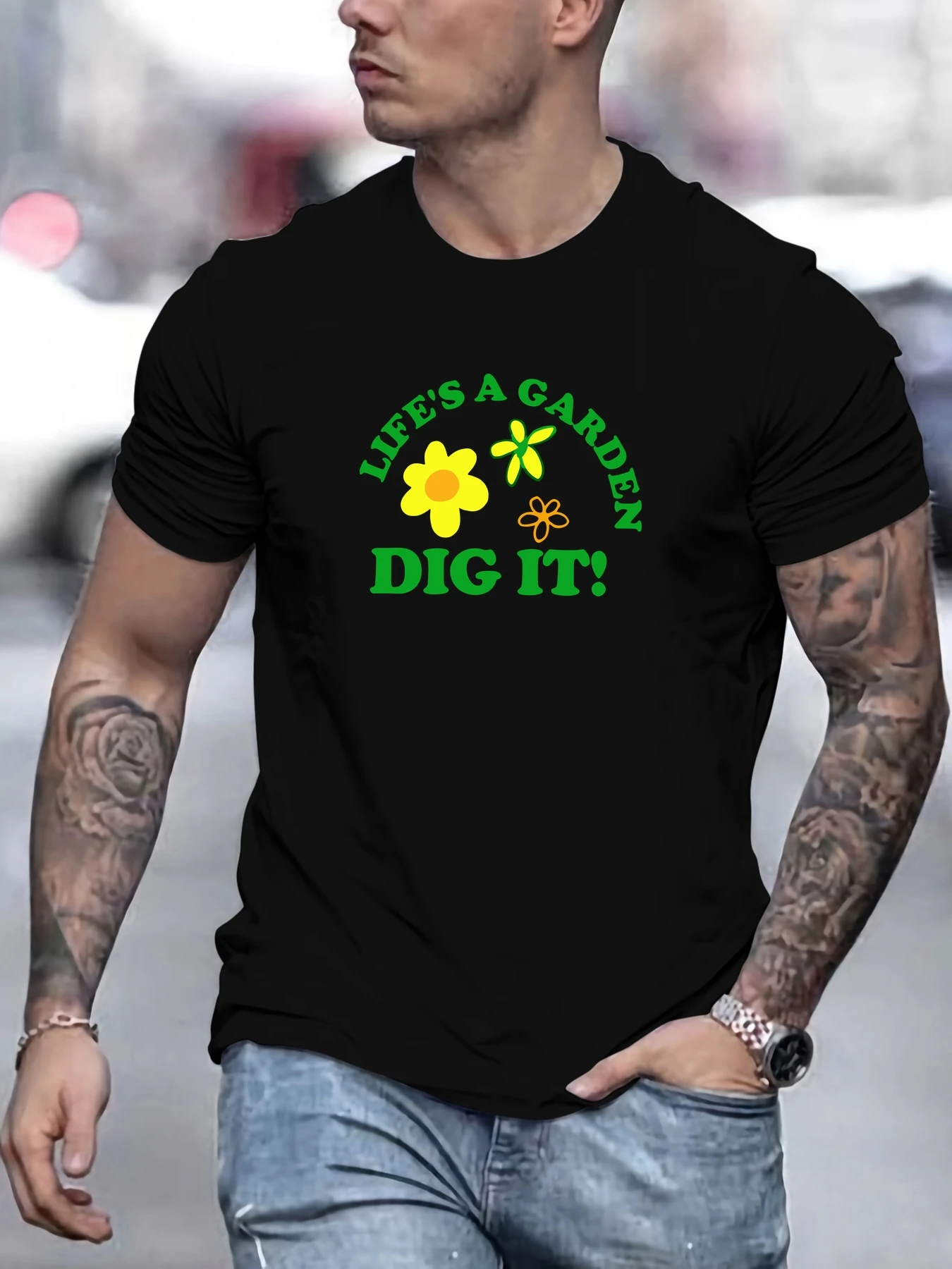 

Men's LIFE'S A GARDEN DIG IT! Pattern Summer Casual Crew Neck Short T-Shirt