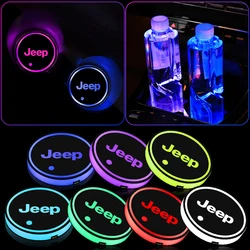 2pcs LED Car Luminous Coaster Cup Holder Anti-slip Mat For Jeep Compass Renegade Wrangler jk Grand Cherokee Liberty Accessories