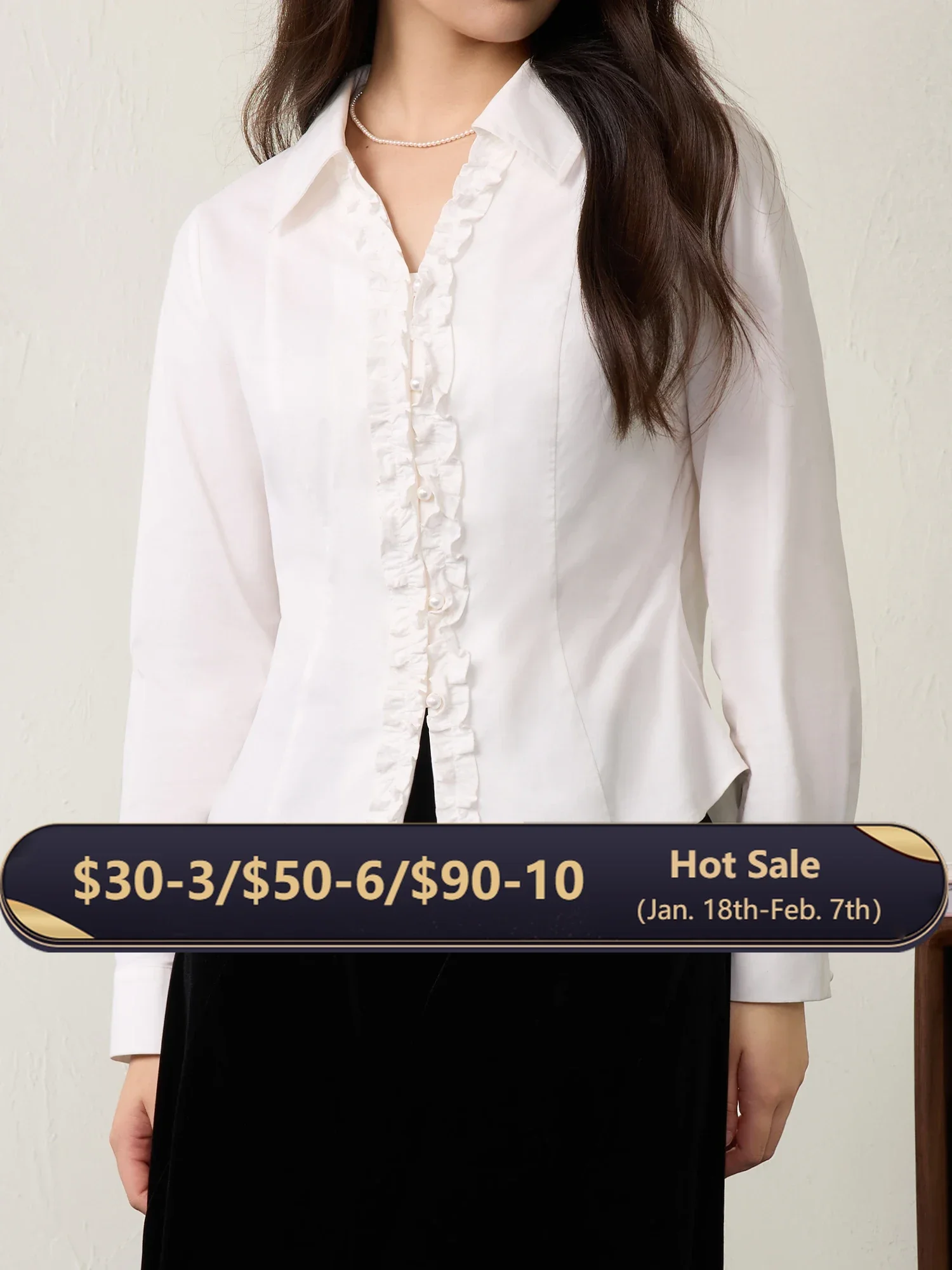 DUSHU Plus Size Women's Unique Design V Neck Shirt 2025 Spring New Commuting Casual V-neck White Chic Shirt for Women 25DS81055