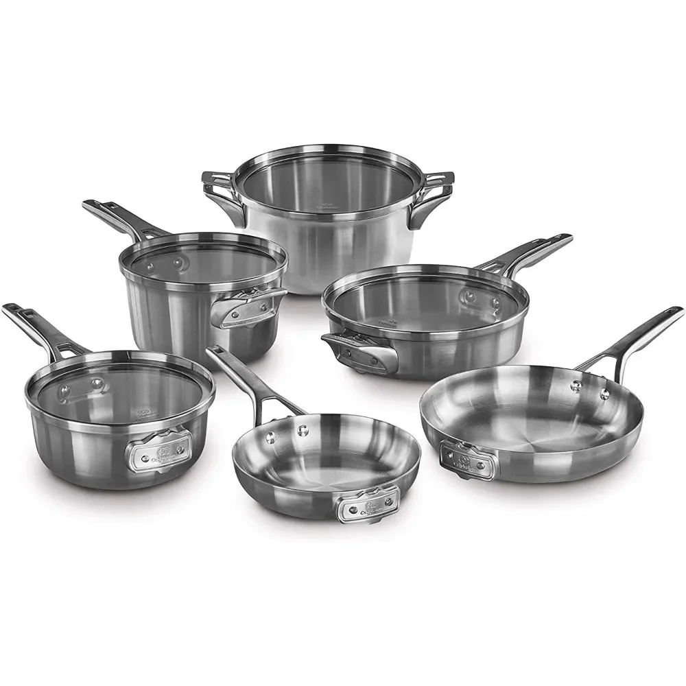 Premier Space-Saving Stainless Steel Pots and Pans, 10-Piece Cookware Set